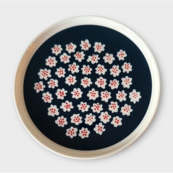 Marimekko Other - Three Marimekko Puketti Navy Rust Flower Plates 5-1/4"/13 cm Annika‎ Rimala NWT